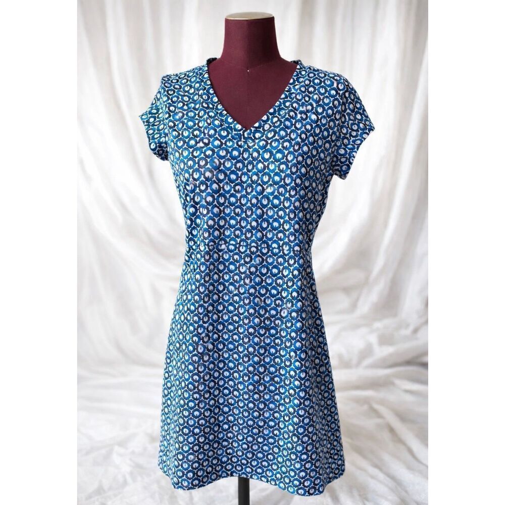 LL Bean Dress Mini‎ Athleisure Short Sleeve Geometric Print Blue size Small